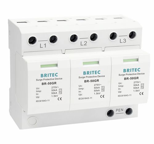 Type 1 surge arrester - BR-50GR 3P series - Britec Electric Co., Ltd - type 2 / class I / class II