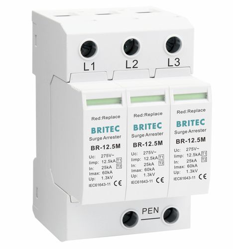 Type 1 surge arrester - BR-12.5M 3P series - Britec Electric Co., Ltd - type 2 / class I / class II
