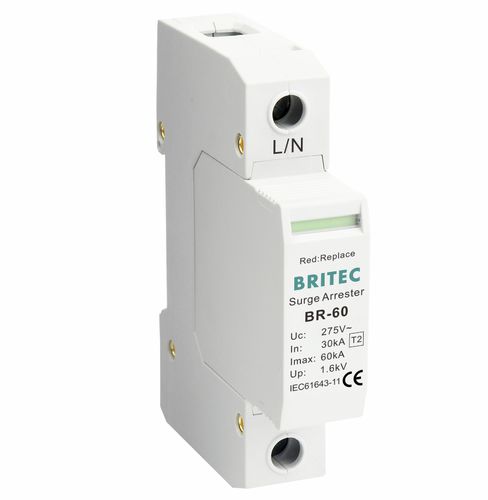Type 2 surge arrester - BR-60 1P series - Britec Electric Co., Ltd - class II / for electrical installations / remote signaling
