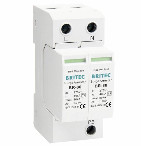 Type 2 surge protection unit - BR-80 2P series - Britec Electric Co., Ltd - class II / remote signaling / for power supplies
