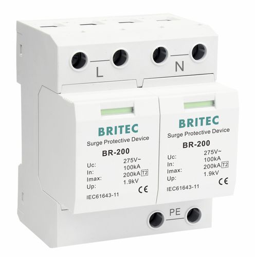2-pole surge protector - BR-200 2P series - Britec Electric Co., Ltd - type 2 / class II / for electrical installations