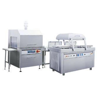 Vacuum packing machine - SD 520 B + ST 170 - KOMET Maschinenfabrik GmbH - double-chamber / with shrink tunnel