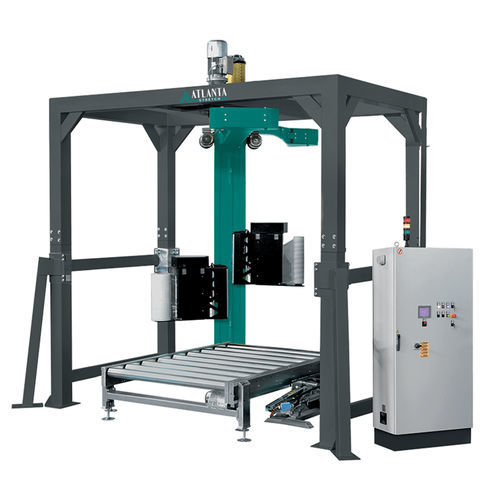 Automatic stretch wrapping machine - Revolution Double - Atlanta Packaging UK LTD - rotary arm / pallet / with conveyor