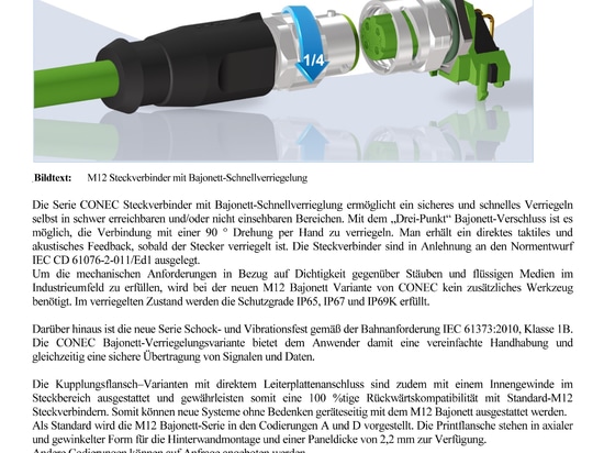 CONEC M12 Connectors series with Bayonet quick locking