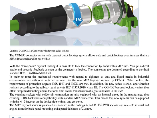 CONEC M12 Connectors series with Bayonet quick locking