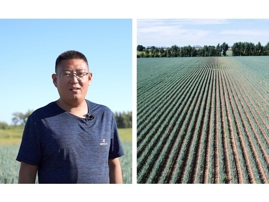 CHCNAV’s dealer, Mr. Liu, and green onion field in Tongliao.