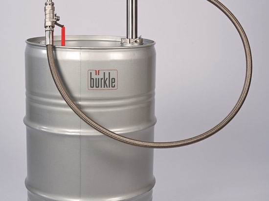 Barrel pump stainless steel with discharge hose and stopcock made of stainless steel and PTFE, can conduct electricity (Bürkle GmbH)