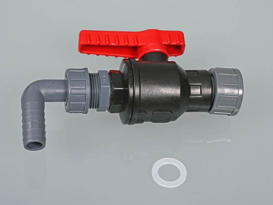 Ball valve made of polypropylene (PP) in robust industrial quality (Bürkle GmbH)