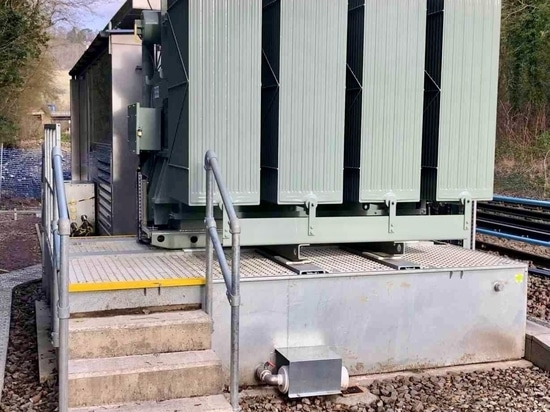 SANERGRID TRT-H fire containment pit with guardrail and SPI rainwater drainage system for hydrocarbons