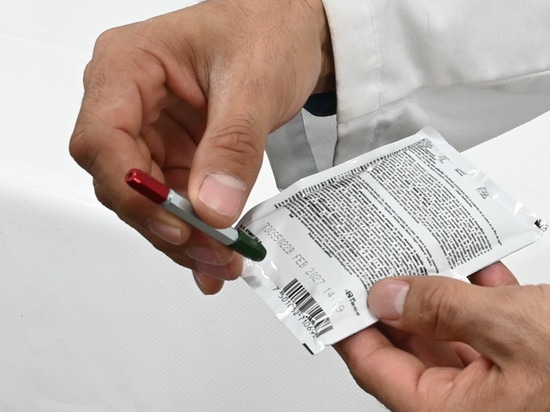 Puncture the package with Calibrated Pin.
