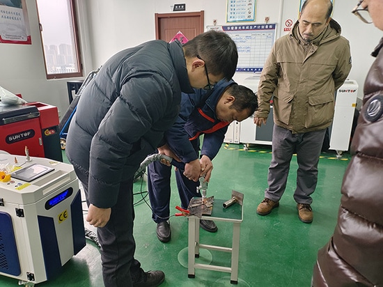 Customer Visits SUNTOP Facility for Laser Welding Machine Demonstration and Hands-On Experience