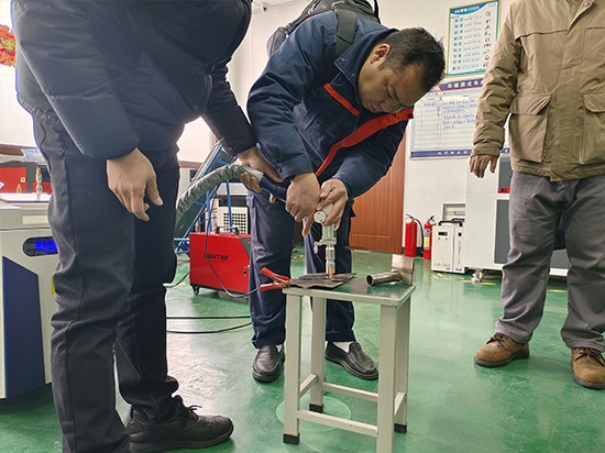 Customer Visits SUNTOP Facility for Laser Welding Machine Demonstration and Hands-On Experience
