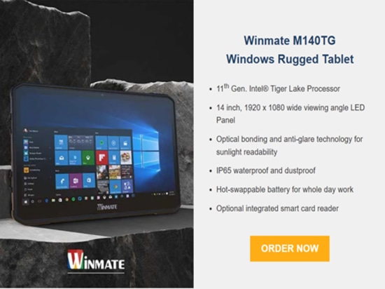 Winmate rugged mobile computer M140TG supports Windows IoT is standing against solid rock