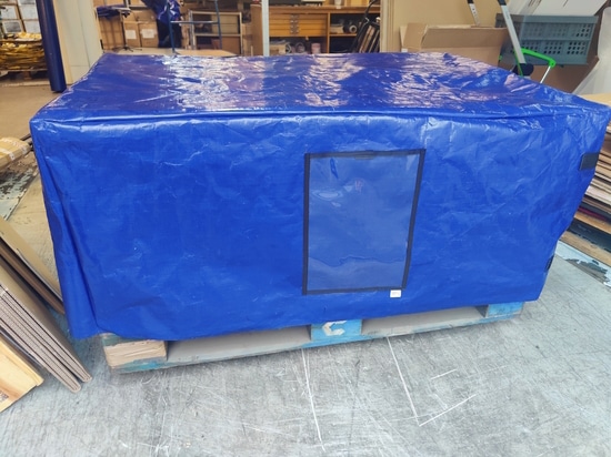 Blue half-pallet tarp cover