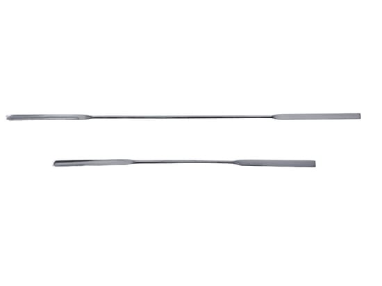 Fine dosing spatula for the smallest sample quantities: Micro powder spatula, angular/half-round shaped, made of stainless steel (Bürkle GmbH)