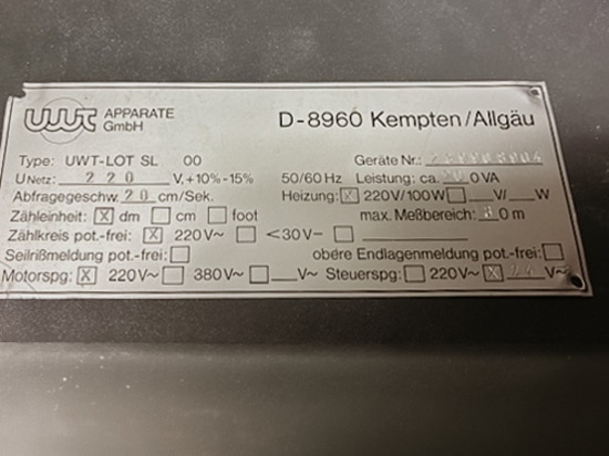 SLS 100 nameplate – manufactured in 1990