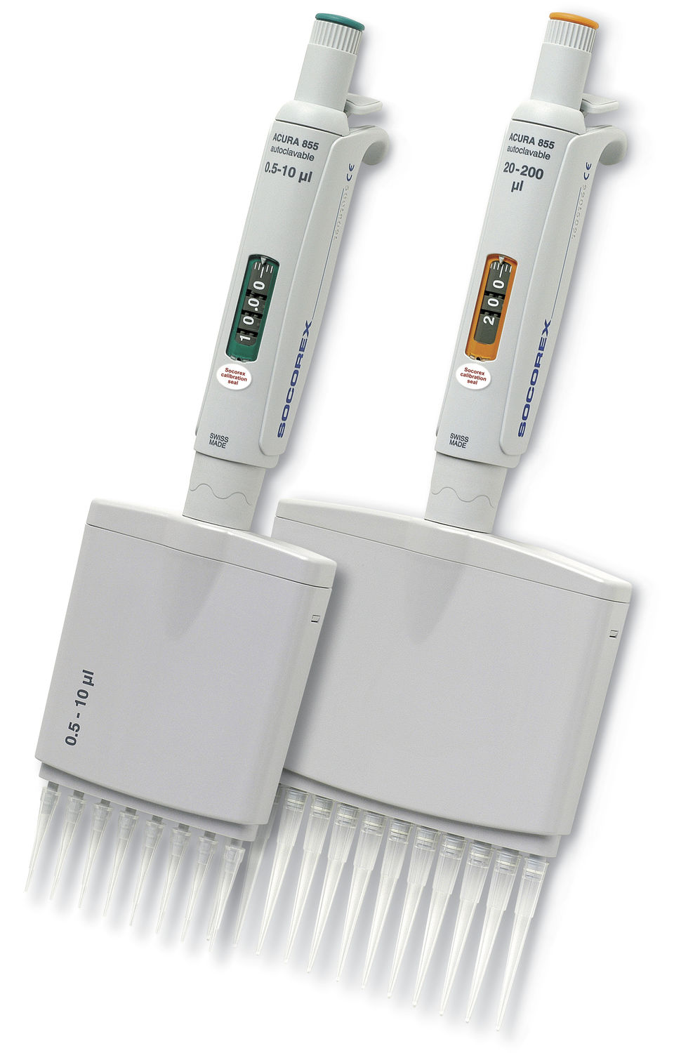 マルチチャンネルピペット Acura® manual 855 series Socorex Isba S.A. ホウケイ酸ガラス製