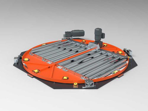 ローラーコンベ付き円テーブル - Pamminger Verpackungstechnik Ges mbH - 電動式 / 横型 / コンベア用