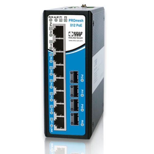 PoEイーサネットスイッチ - PROmesh B12-PoE - Indu-Sol GmbH - 管理型 / 8 ポート / DINレール