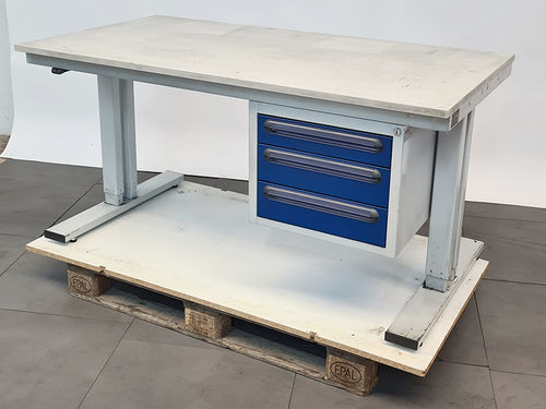 スチール製作業台 - 08-WT-150-080-M+E-US-2-3A.11-Sch - RAU - 修理工場用 / 引き出しタイプ / 3段引き出し