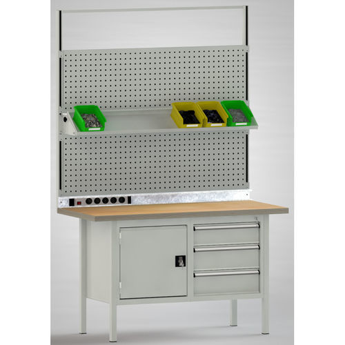 スチール製作業台 - AB01C-1500-OF02 - KLW LUTZ - 修理工場用 / 工具ホルダーパネル付 / 解体可能