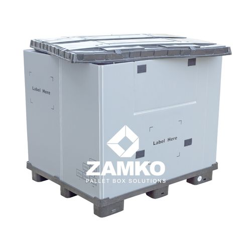 プラスチック製パレットボックス - PAN.b87.F - ZAMKO - 積み重ね式 / ふた付き / 荷台折りたたみ式