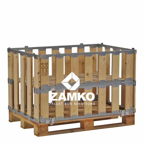 木製パレットボックス - MPB.b80.FS  - ZAMKO - 貯蔵用 / 折り畳み式 / 側面開口型