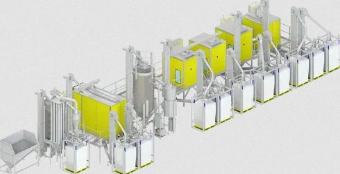 プラスチックリサイクルプラント - KRS - HAMOS GmbH, Recycling- und Separationstechnik - WEEE / ペレタイジング付き / プロセスライン上