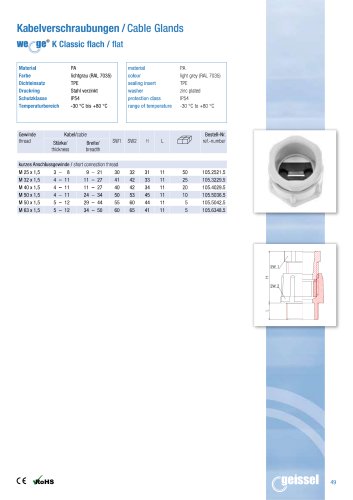 wege® K Classic flat Cable Gland data sheet