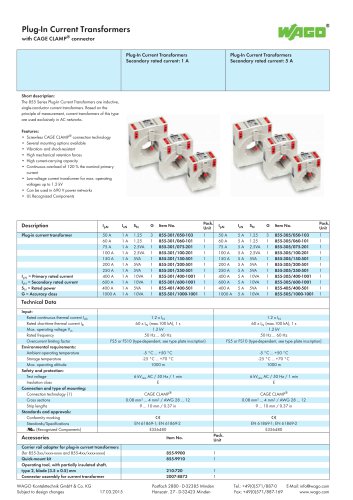 Plug-In Current Transformers with CAGE CLAMP® connector