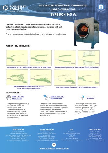 Automated horizontal centrifugal hydro-extractor type RCH 140