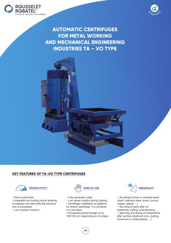 Automatic centrifuges for metal working and mechanical engineering industries TA-VO type