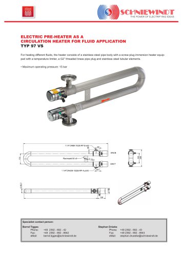 ELECTRIC PRE-HEATER AS A CIRCULATION HEATER FOR FLUID APPLICATION TYP 97 VS