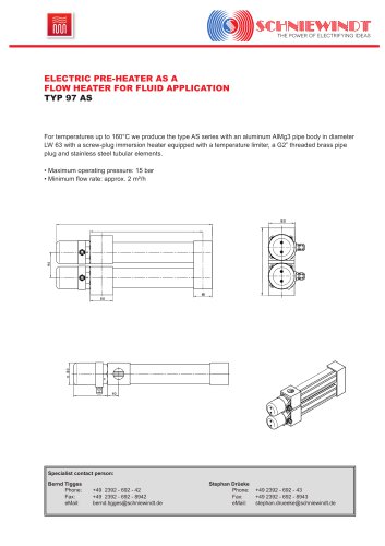 ELECTRIC PRE-HEATER AS A FLOW HEATER FOR FLUID APPLICATION TYP 97 AS