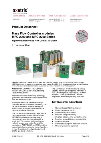 Mass Flow Controller modules MFC 2000 and MFC 2200 Series