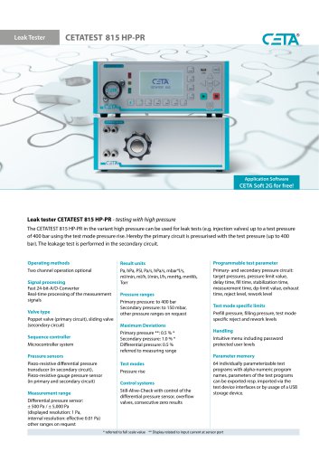 Leak tester CETATEST 815 HP-PR - testing with high pressure