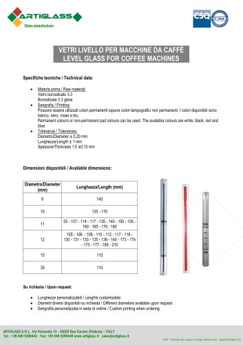 LEVEL GLASS FOR COFFEE MACHINES