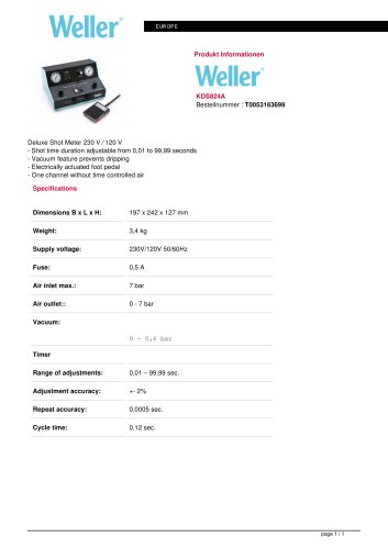 Weller Tools & Supplies Datasheets – Mouser