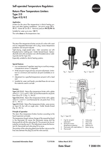 Return Flow Temperature Limiters Type 3 D Type 4 D/4 E