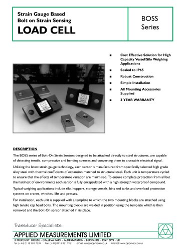 Strain Gauge Based Bolt on Strain Sensing LOAD CELL BOSS Series