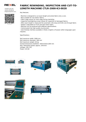 FABRIC REWINDING, INSPECTION AND CUT-TO-LENGTH MACHINE CTLR-2000-K3-0028