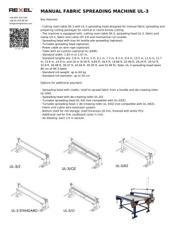 MANUAL FABRIC SPREADING MACHINE, MANUAL SPREADER UL-3