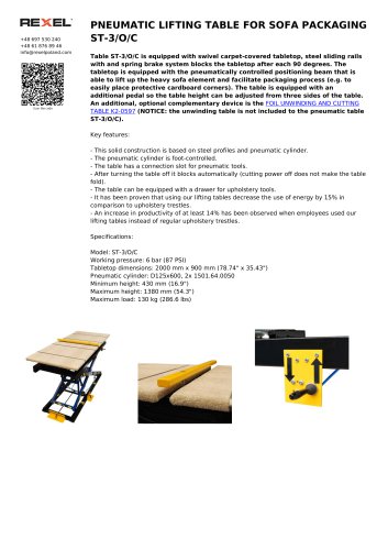 PNEUMATIC LIFTING TABLE FOR SOFA PACKAGING ST-3 OC