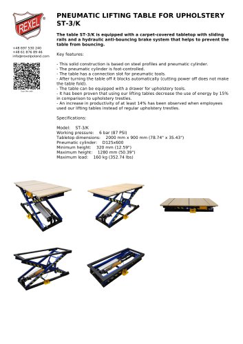 PNEUMATIC LIFTING TABLE FOR UPHOLSTERY ST-3/K