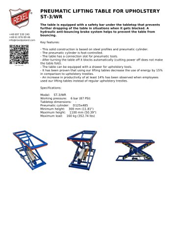 PNEUMATIC LIFTING TABLE FOR UPHOLSTERY ST-3/WR