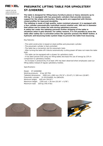 PNEUMATIC LIFTING TABLE FOR UPHOLSTERY ST-7 KRB C
