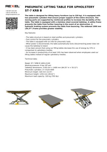 PNEUMATIC LIFTING TABLE FOR UPHOLSTERY ST-7 KRB B