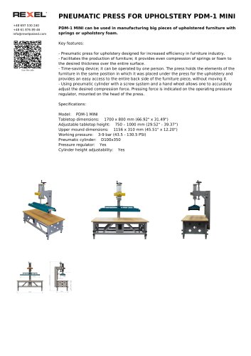 PNEUMATIC PRESS FOR UPHOLSTERY PDM-1 MINI (FOR BENCHES, HEADBOARDS)
