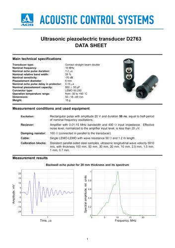 D2763 – normal-beam dual-crystal ultrasonic transducer 10 MHz