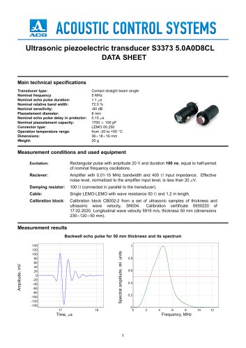 S3373 – normal beam single-crystal transducer 5 MHz